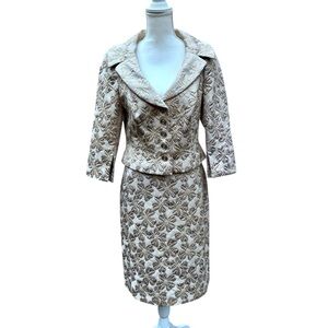 Carmen Marc Valvo Collection 2Piece Champagne Gold Beaded Brocade Jacket & Skirt